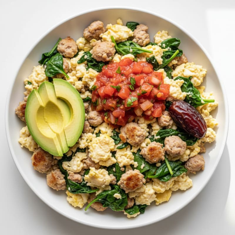 Egg White and Turkey Sausage Scramble with Spinach and Salsa