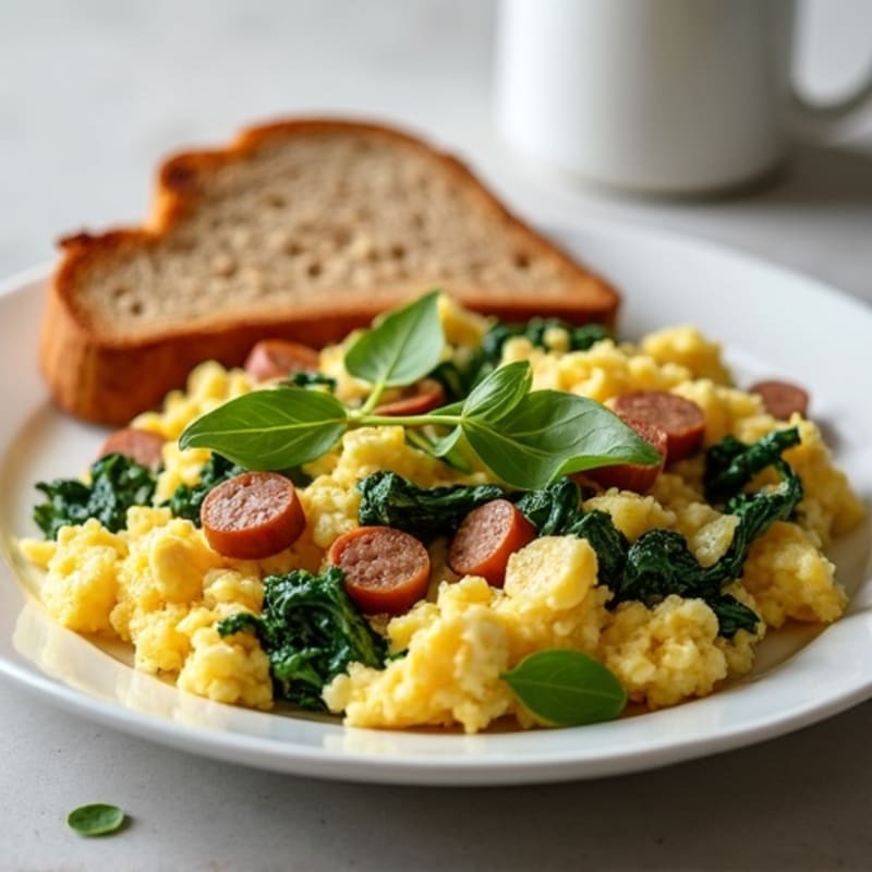 Egg White Spinach Scramble with Turkey Sausage
