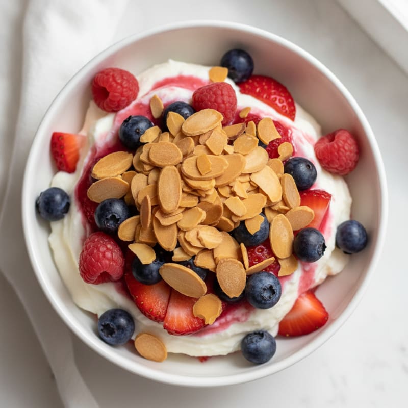 Greek Yogurt Protein Parfait with Mixed Berries and Almonds