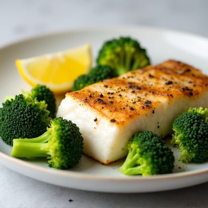 Seared Cod with Steamed Broccoli and Lemon