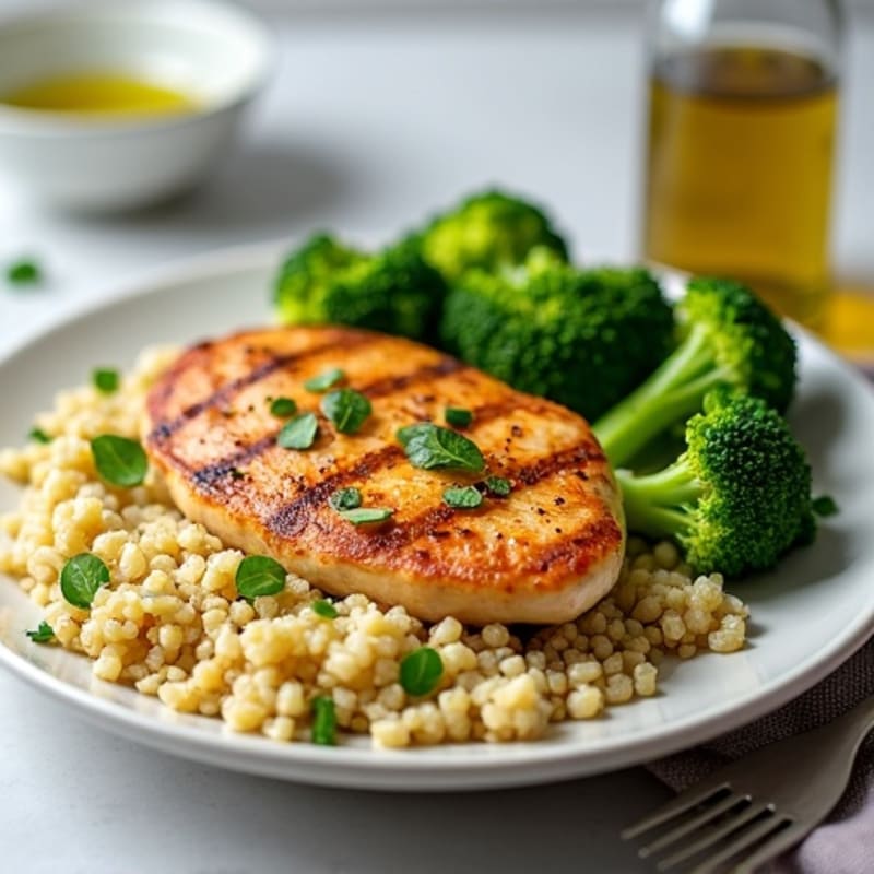 Grilled Chicken Breast with Quinoa and Steamed Broccoli