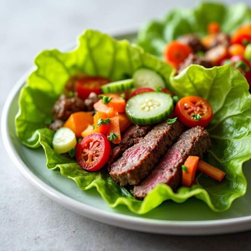 Seared Steak and Crunchy Veggie Lettuce Wraps