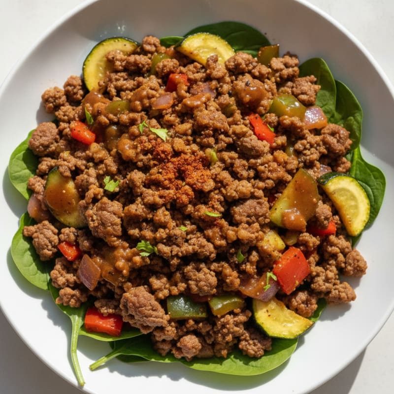 Taco Beef Bowl with Spinach and Vegetables