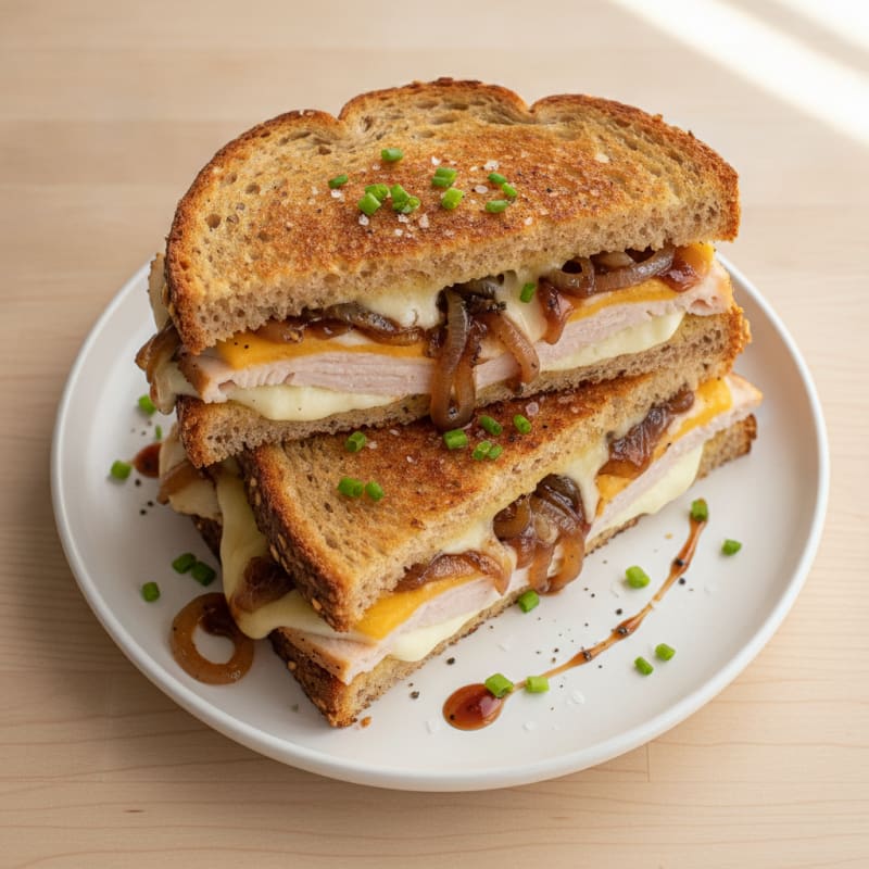 Triple-Decker Grilled Cheese with Caramelized Onions