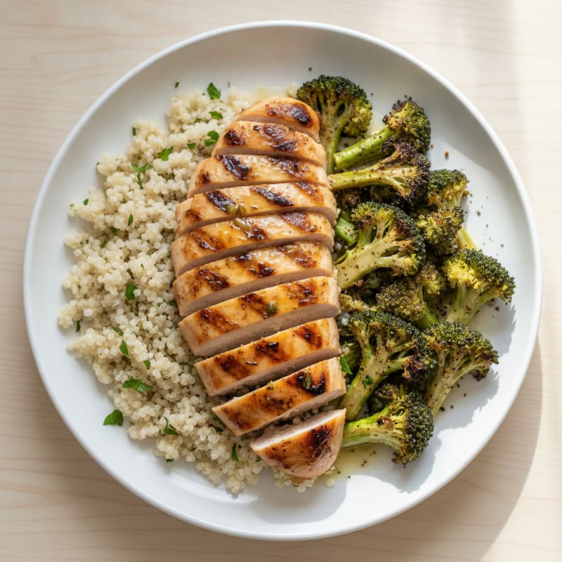 Grilled Chicken Breast with Quinoa and Roasted Broccoli