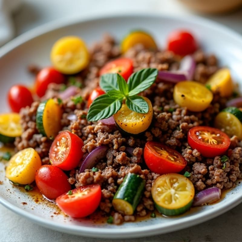Lean Ground Beef and Roasted Vegetable Skillet
