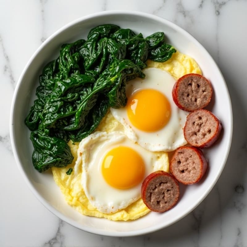Egg White and Turkey Sausage Scramble with Sautéed Spinach