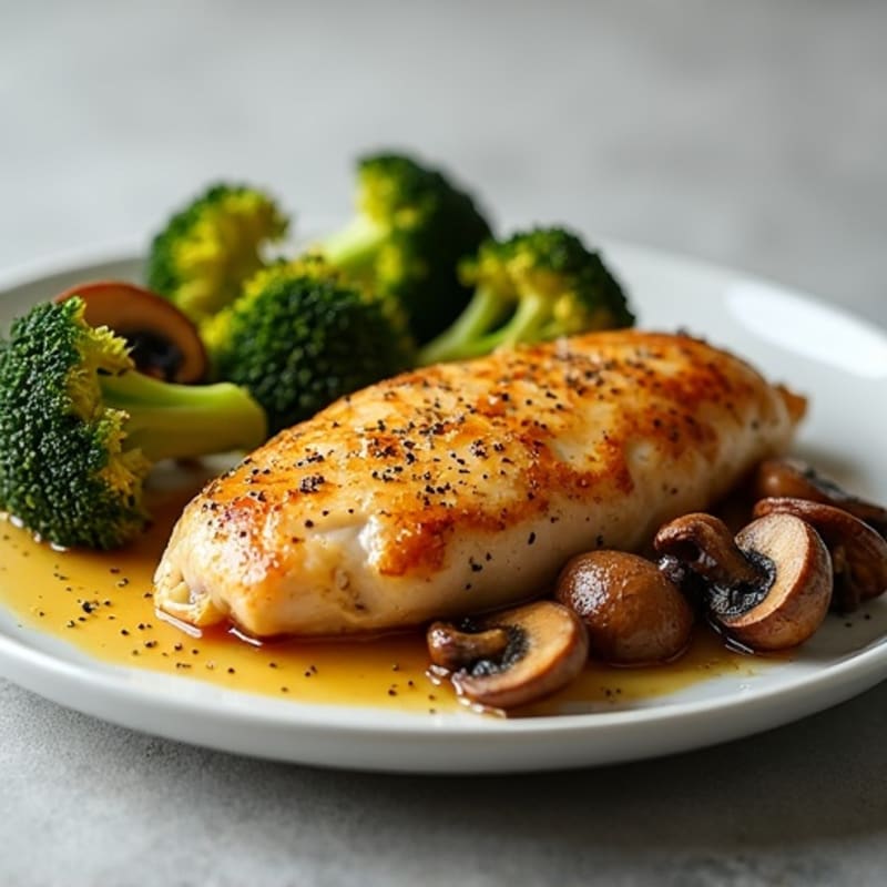 Garlic Butter Roasted Chicken and Mushrooms with Crispy Broccoli