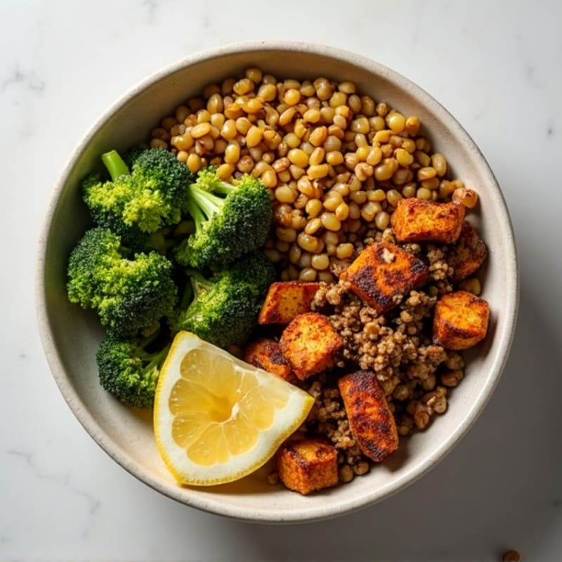 Lentil Walnut Protein Bowl with Roasted Broccoli