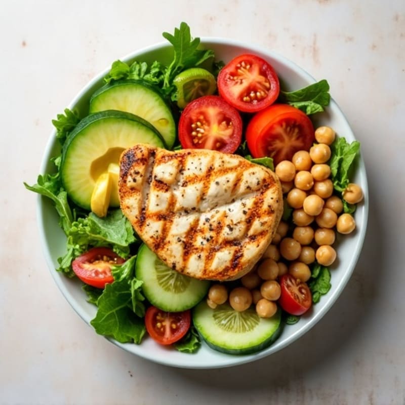 Grilled Chicken Salad with Mixed Greens and Chickpeas
