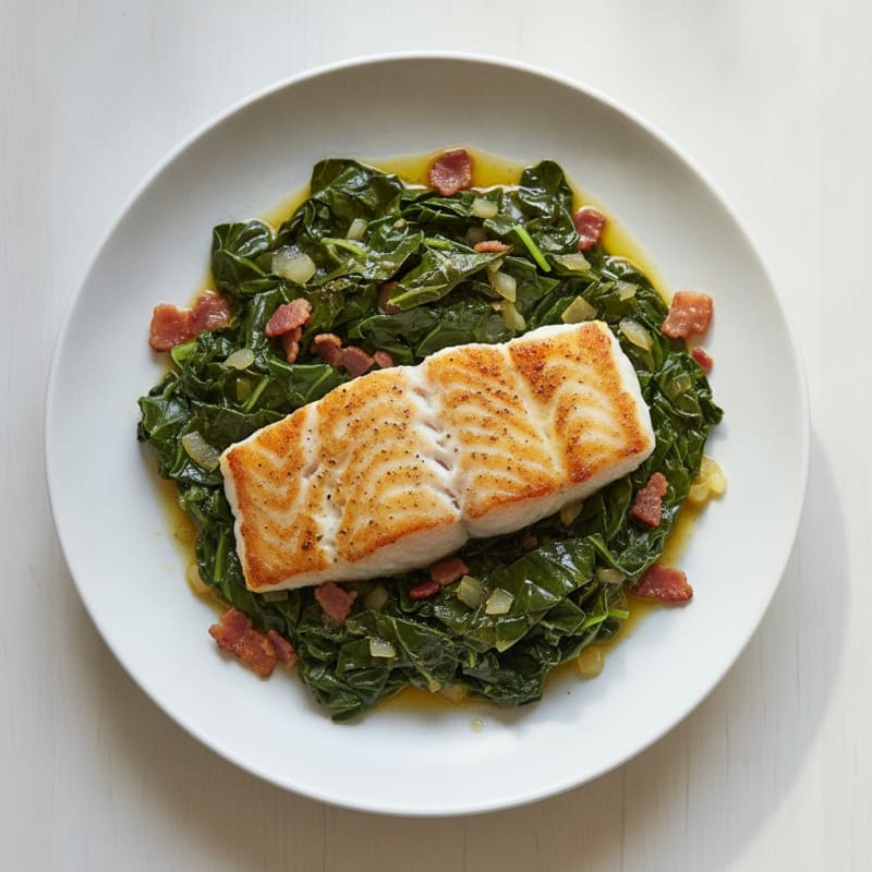 Seared Fish Fillet with Smoky Collard Greens