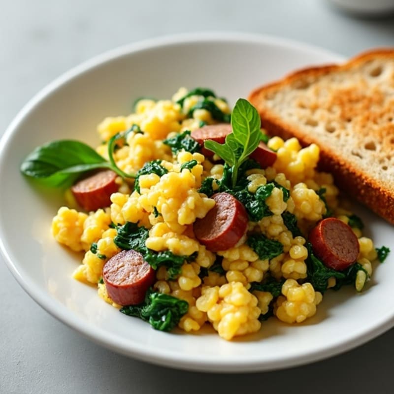 Egg White Scramble with Turkey Sausage and Spinach