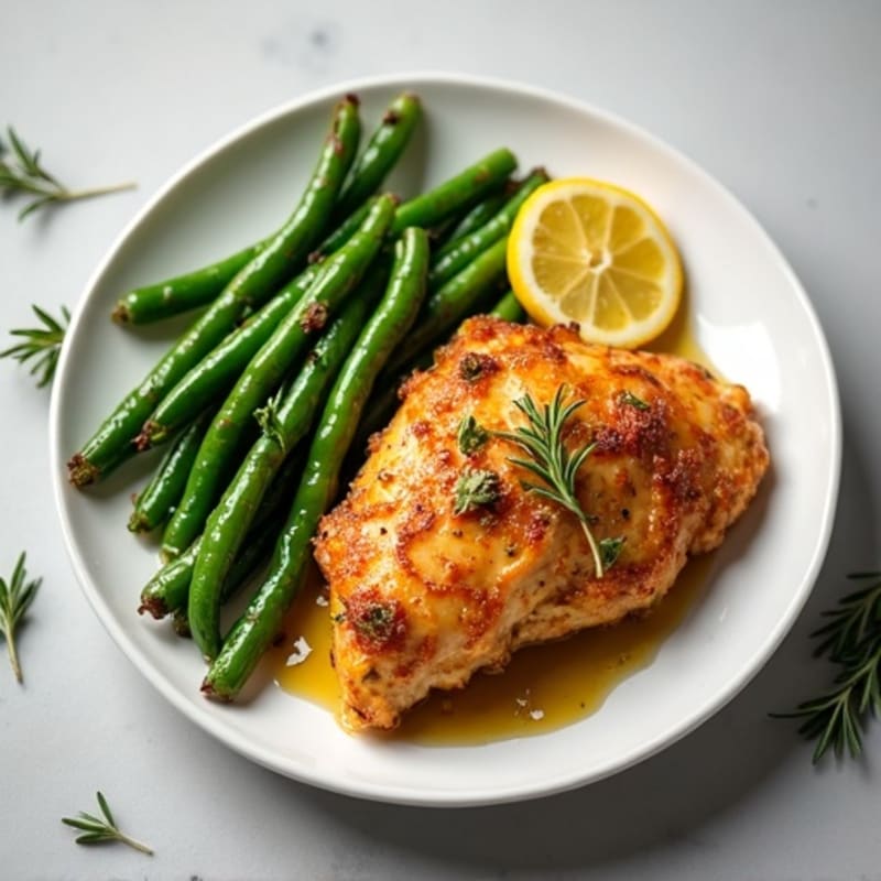 Crispy Lemon Herb Chicken Thighs with Roasted Green Beans