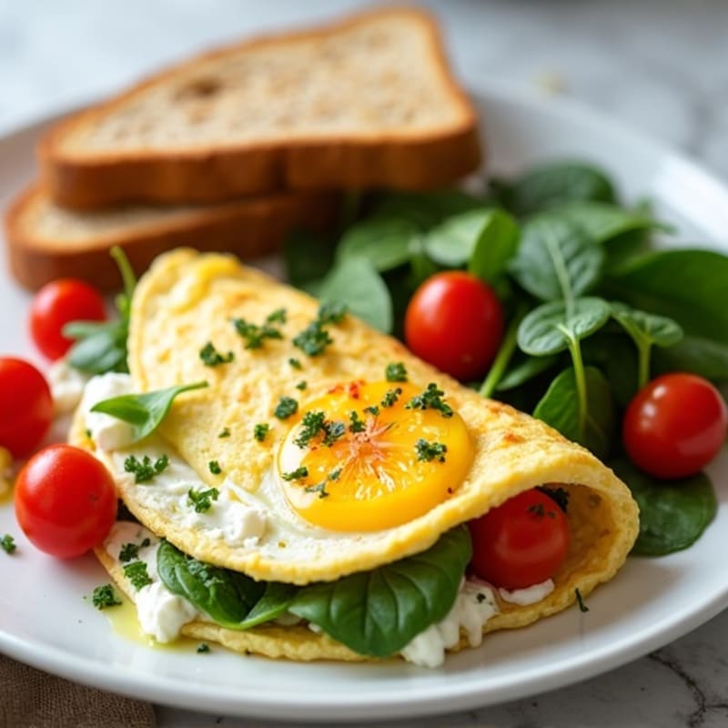 Egg White Spinach Omelette with Cottage Cheese and Cherry Tomatoes