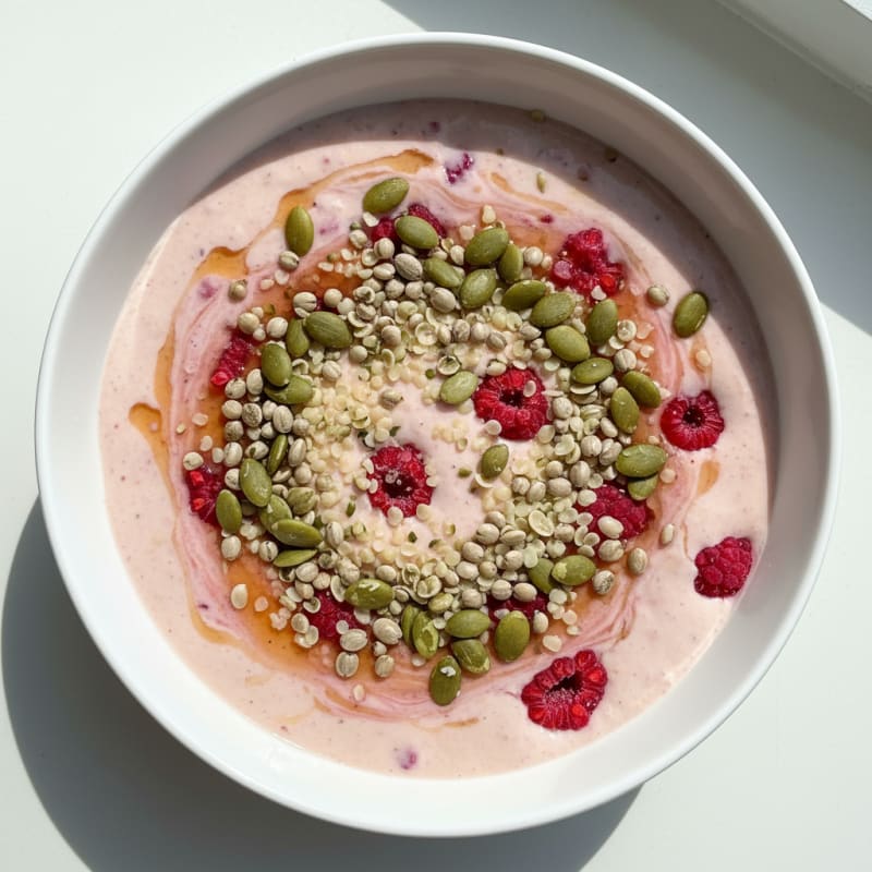 Silky Tofu Protein Smoothie Bowl with Hemp and Pumpkin Seeds