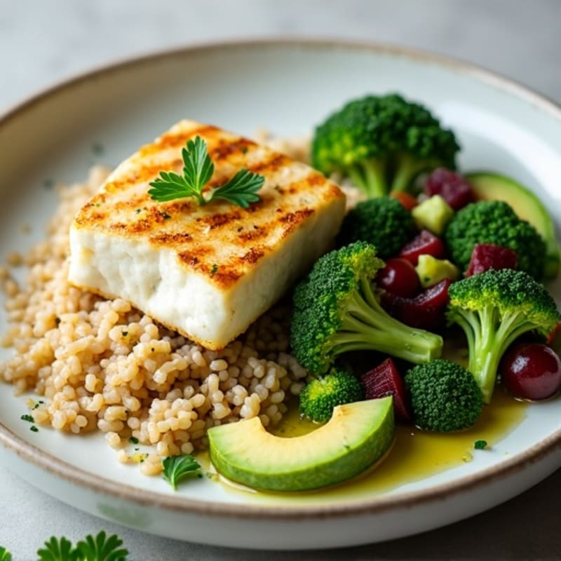 Grilled Cod with Steamed Broccoli and Herb Brown Rice