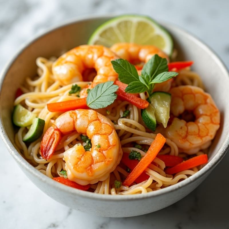 Shrimp with Peanut Lime Noodles and Crisp Vegetables