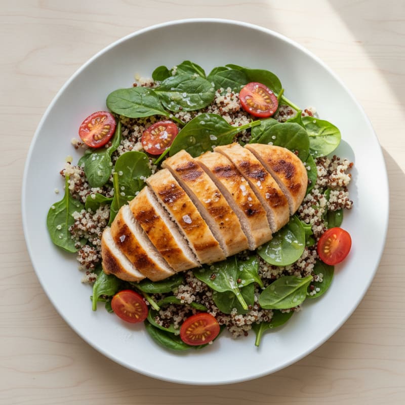 Grilled Chicken and Quinoa Salad with Spinach