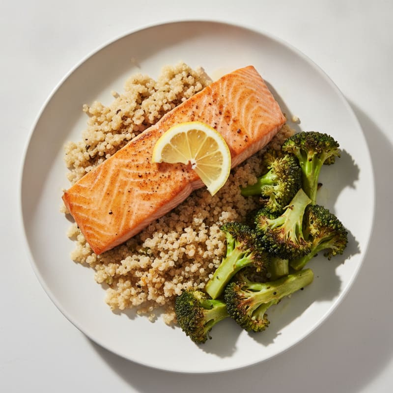 Seared Salmon with Roasted Broccoli and Quinoa