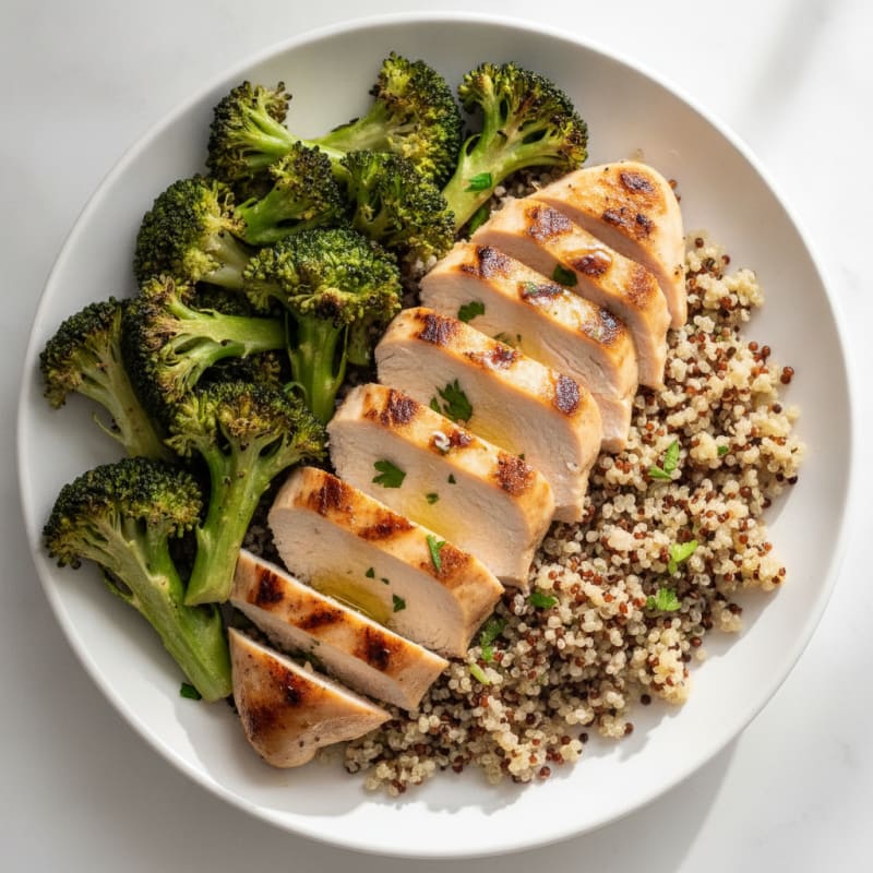 Grilled Chicken Breast with Quinoa and Roasted Broccoli