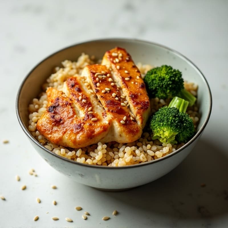 Sesame-Ginger Chicken Rice Bowl with Roasted Broccoli