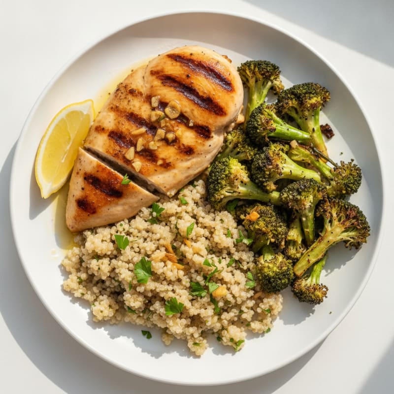 Grilled Chicken Breast with Quinoa and Roasted Broccoli