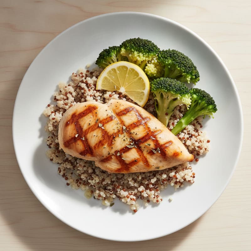 Grilled Chicken Breast with Quinoa and Steamed Broccoli