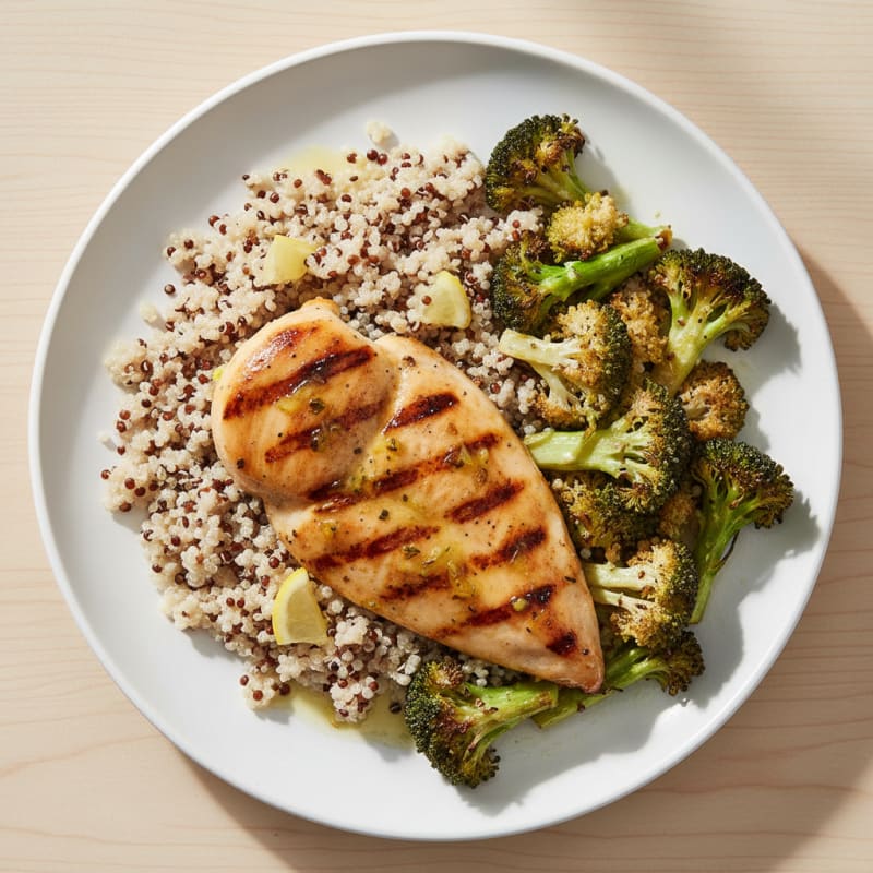 Grilled Chicken Breast with Quinoa and Roasted Broccoli
