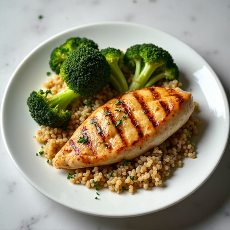 Grilled Chicken Breast with Quinoa and Roasted Broccoli
