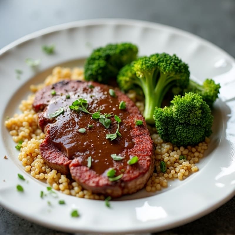 Seared Lean Beef with Roasted Broccoli and Quinoa