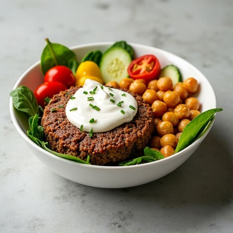 Lean Ground Beef Crispy Burger Bowl with Creamy Tangy Dressing