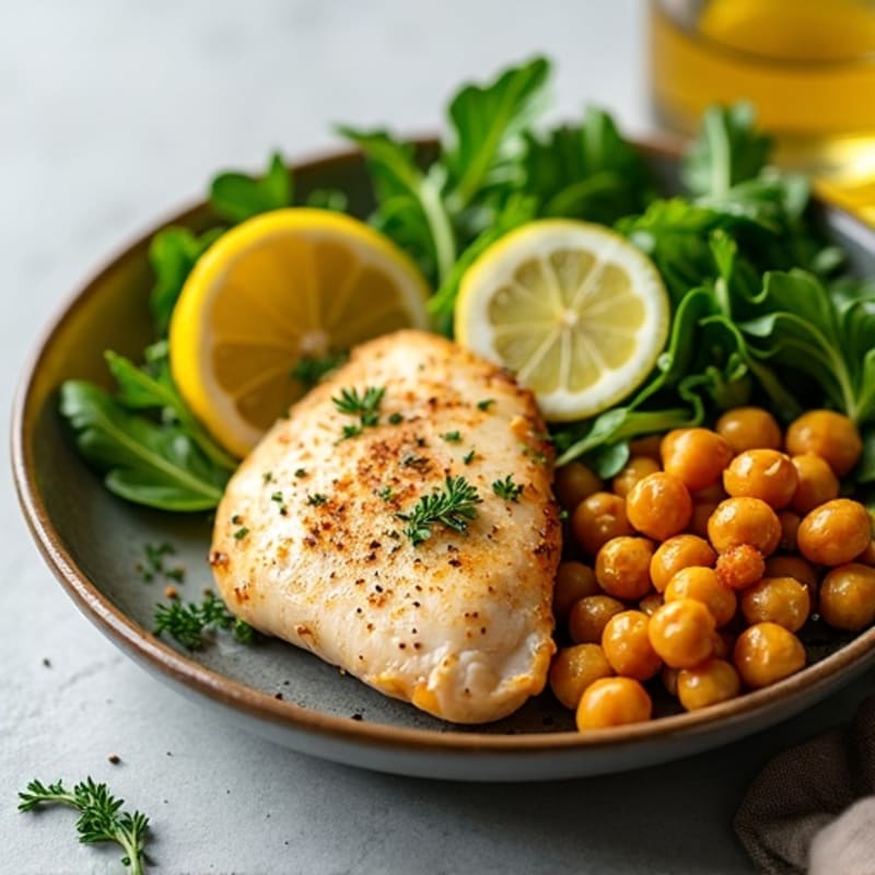 Lemon-Herb Chicken with Fresh Greens and Crispy Chickpeas