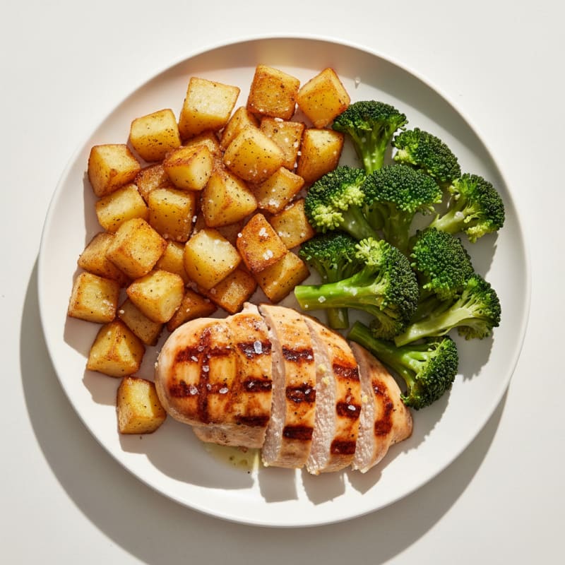 Grilled Chicken with Potato Fry and Steamed Broccoli
