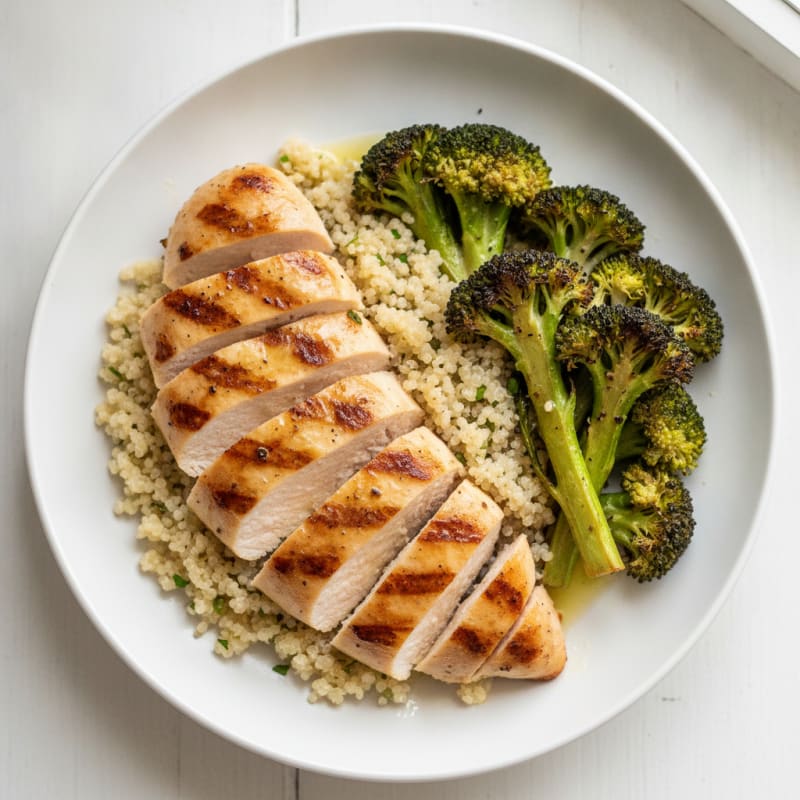 Grilled Chicken Breast with Quinoa and Roasted Broccoli