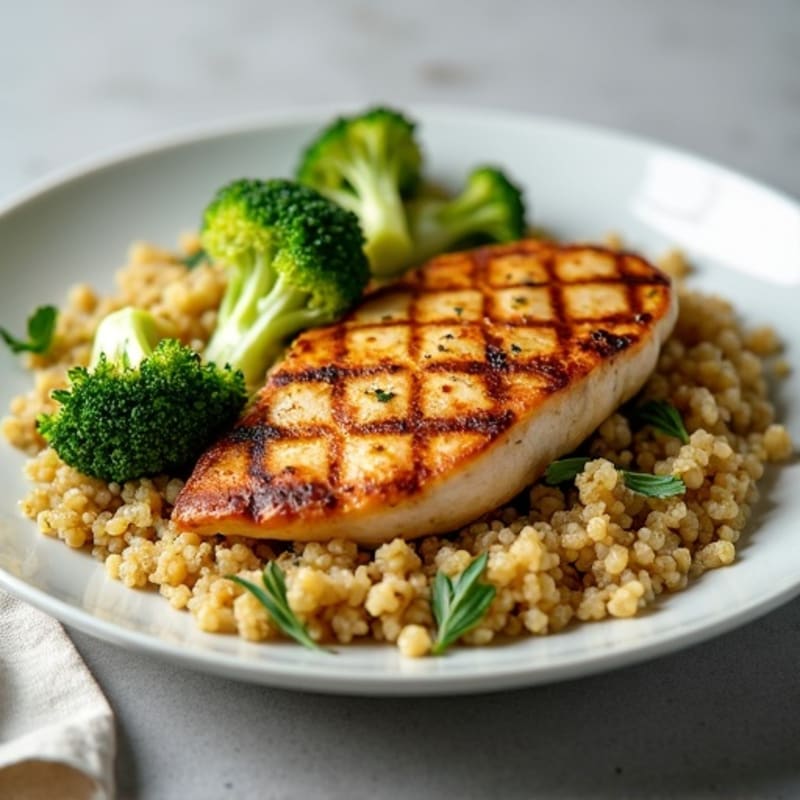 Grilled Chicken Breast with Quinoa and Roasted Broccoli