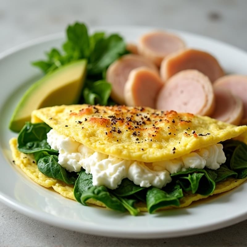 Egg White Spinach Omelette with Cottage Cheese and Sliced Turkey