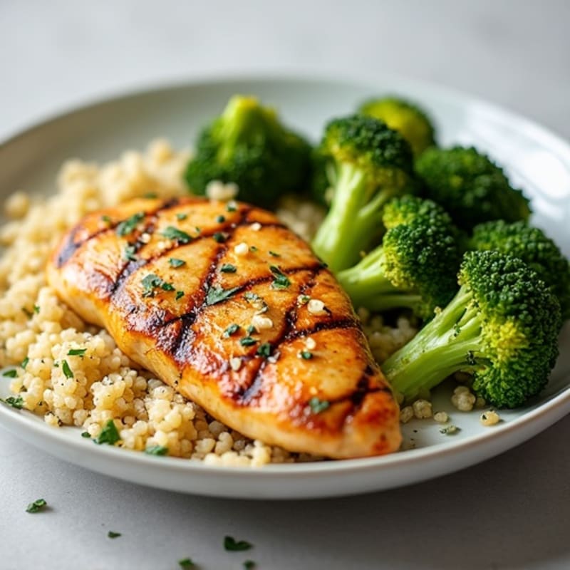 Grilled Citrus-Garlic Chicken Breast with Quinoa and Roasted Broccoli