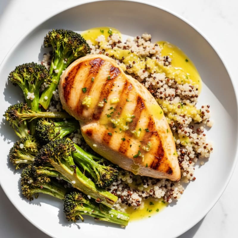 Grilled Chicken Breast with Quinoa and Roasted Broccoli