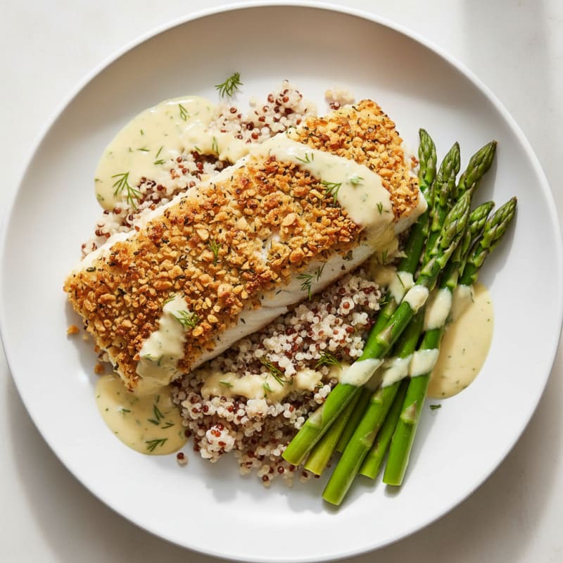 Crispy Baked Fish with Lemon-Dill Sauce