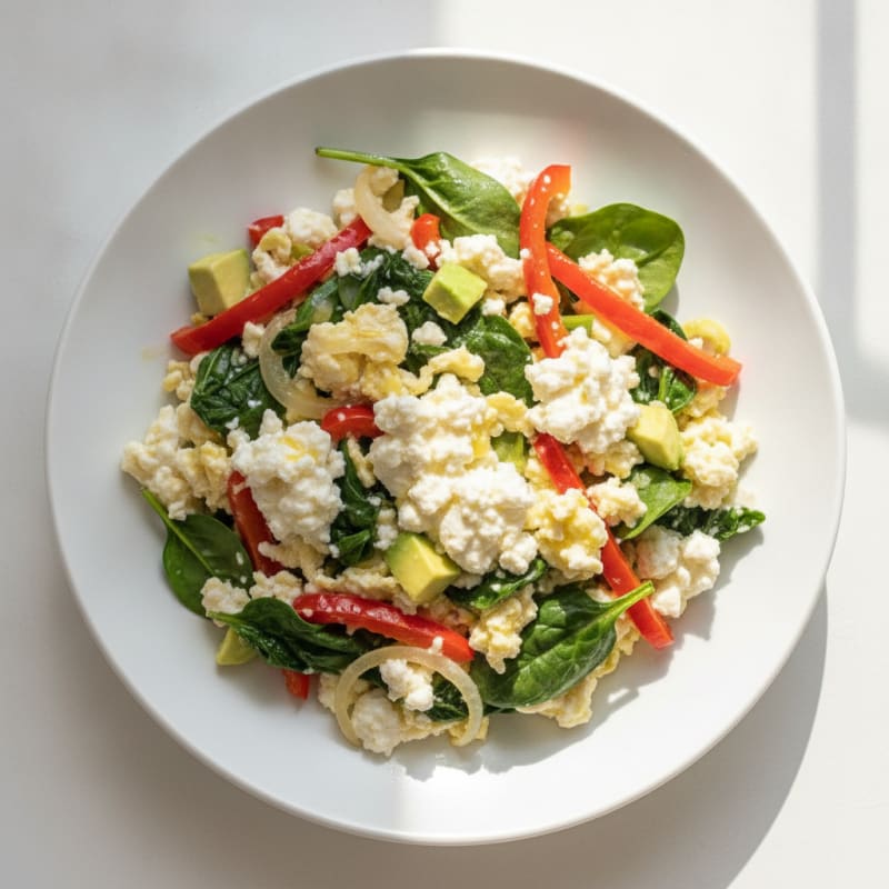Egg White Veggie Scramble with Low-Fat Cottage Cheese