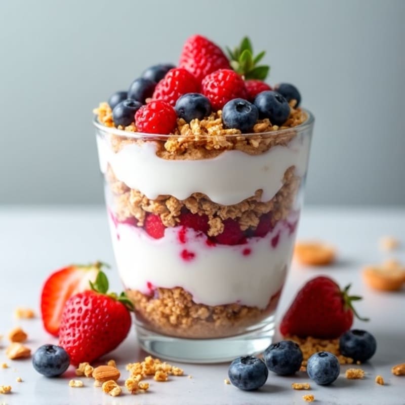 Greek Yogurt Protein Parfait with Mixed Berries and Almond Butter