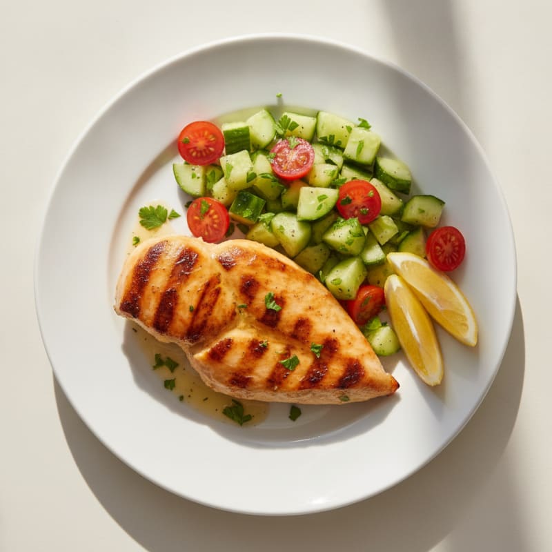 Grilled Chicken Breast with Cucumber Tomato Salad