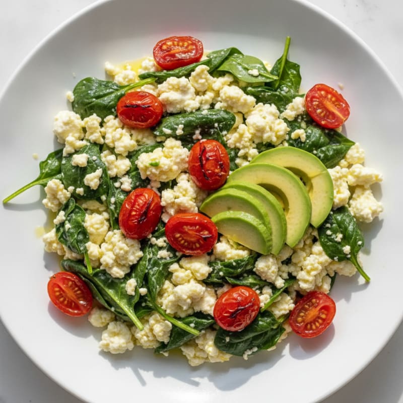 Cottage Cheese Scramble with Spinach and Cherry Tomatoes
