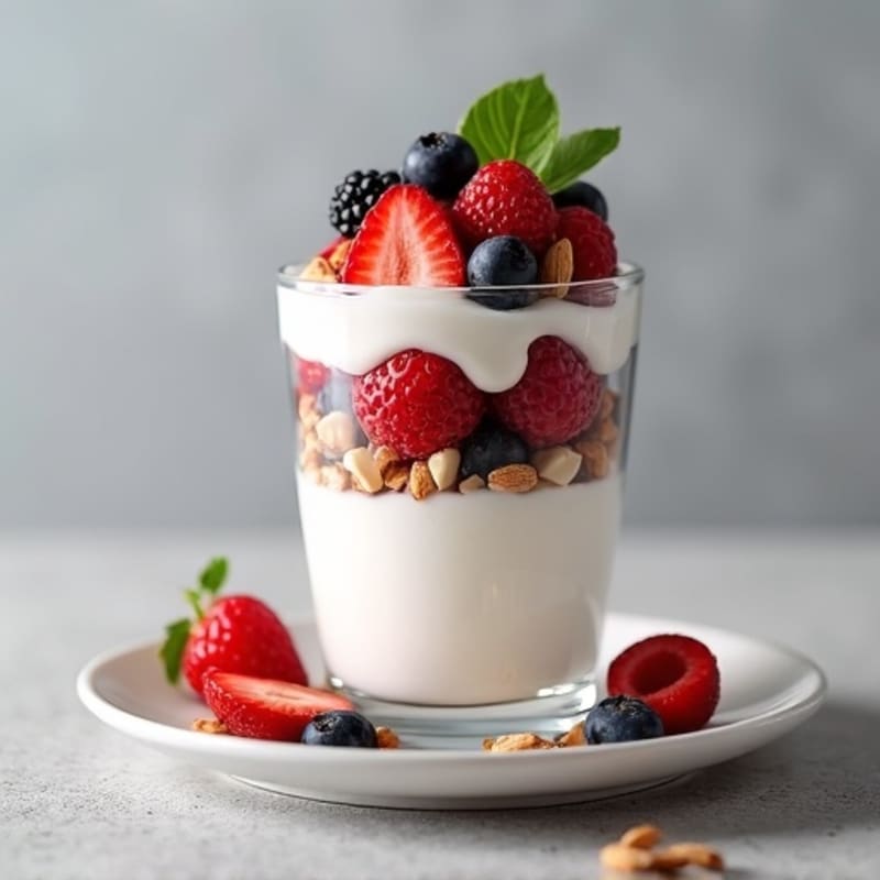 Greek Yogurt Protein Parfait with Mixed Berries and Almonds