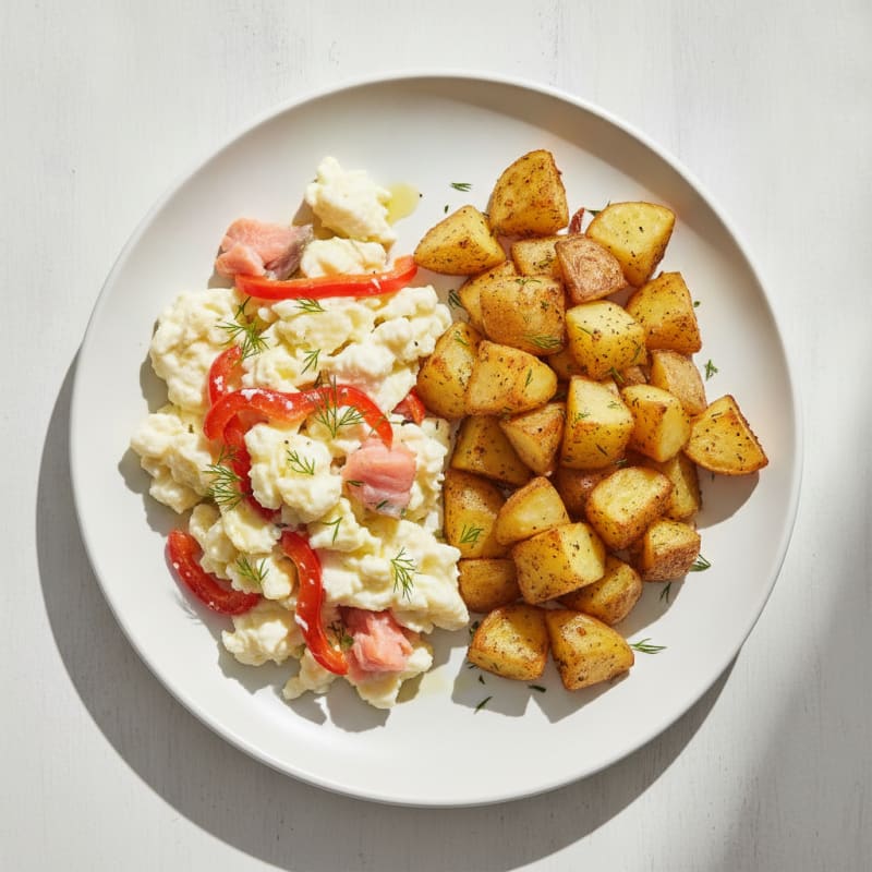 Egg White and Smoked Salmon Scramble with Roasted Potatoes