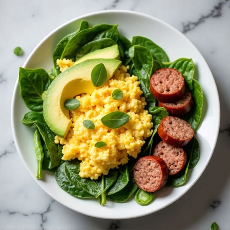 Egg White Scramble with Turkey Sausage and Spinach