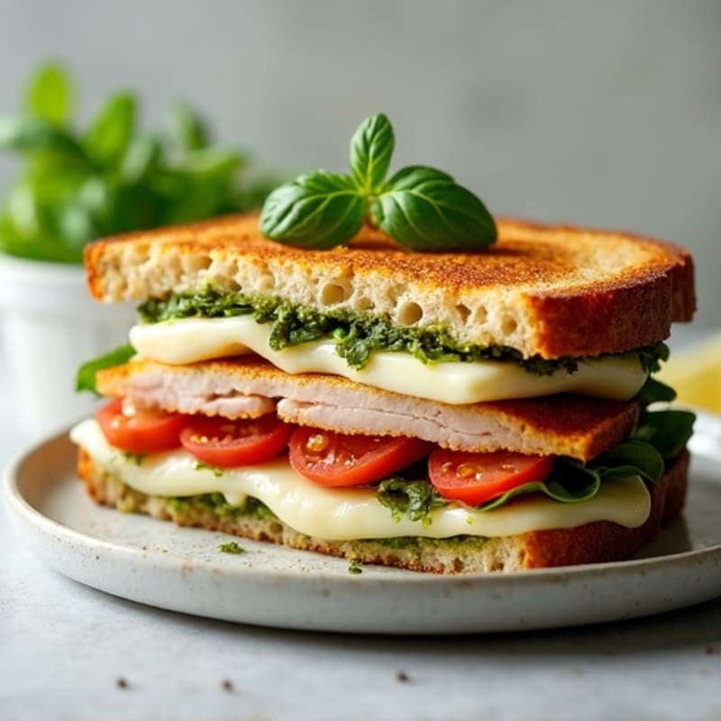 Crispy Turkey Panini with Fresh Pesto