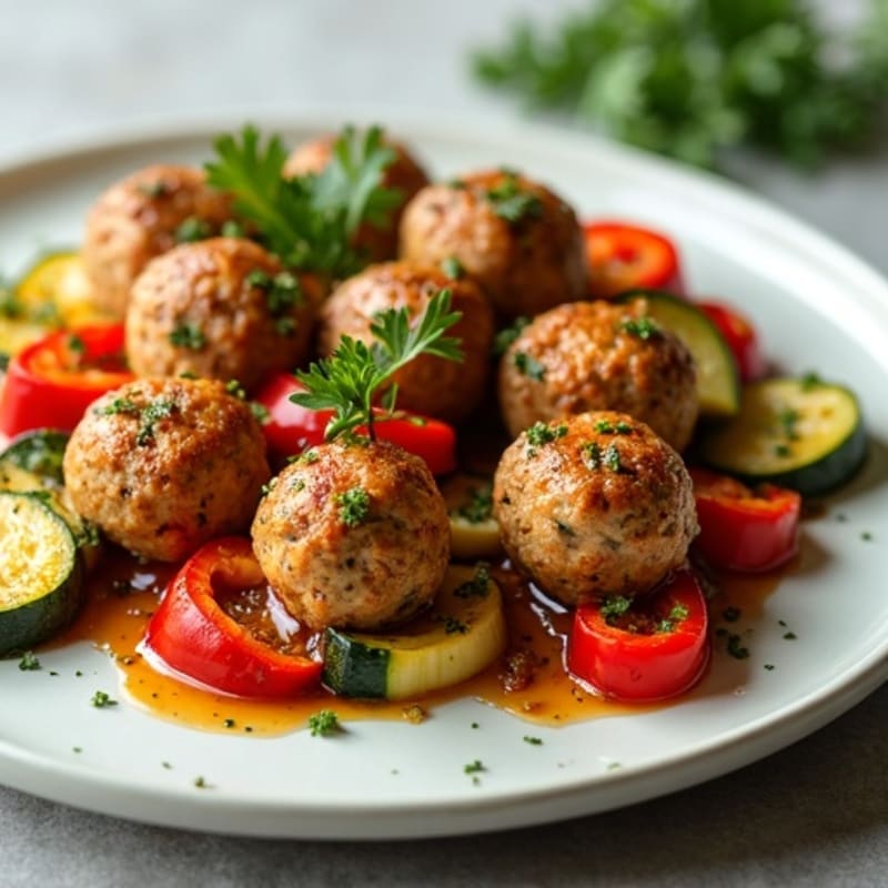 Herb-Seasoned Turkey Meatballs with Roasted Vegetables