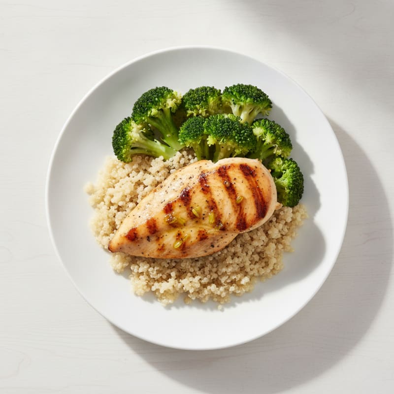 Grilled Chicken Breast with Quinoa and Steamed Broccoli