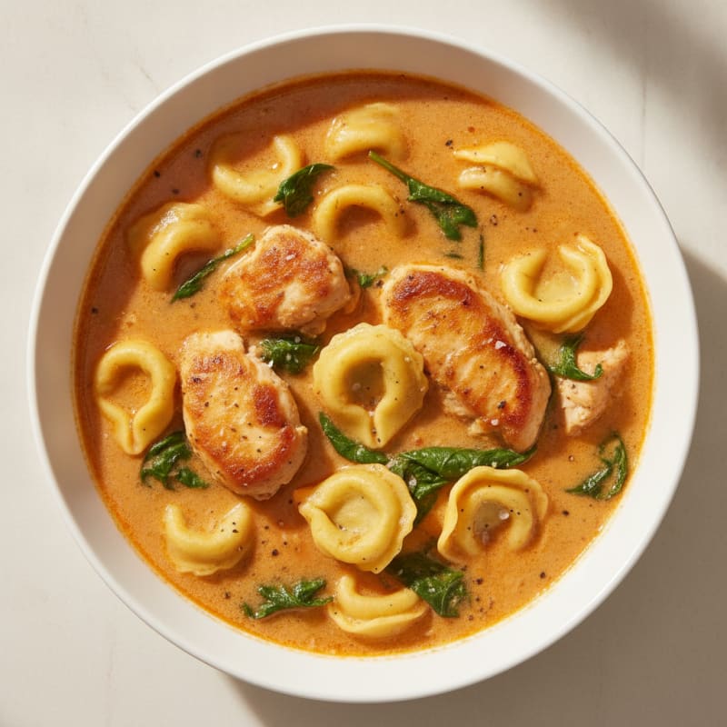 Tuscan Tortellini Soup with Spinach